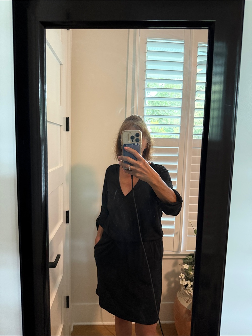 Lilla P Black V-Neck Roll-Sleeve Dress